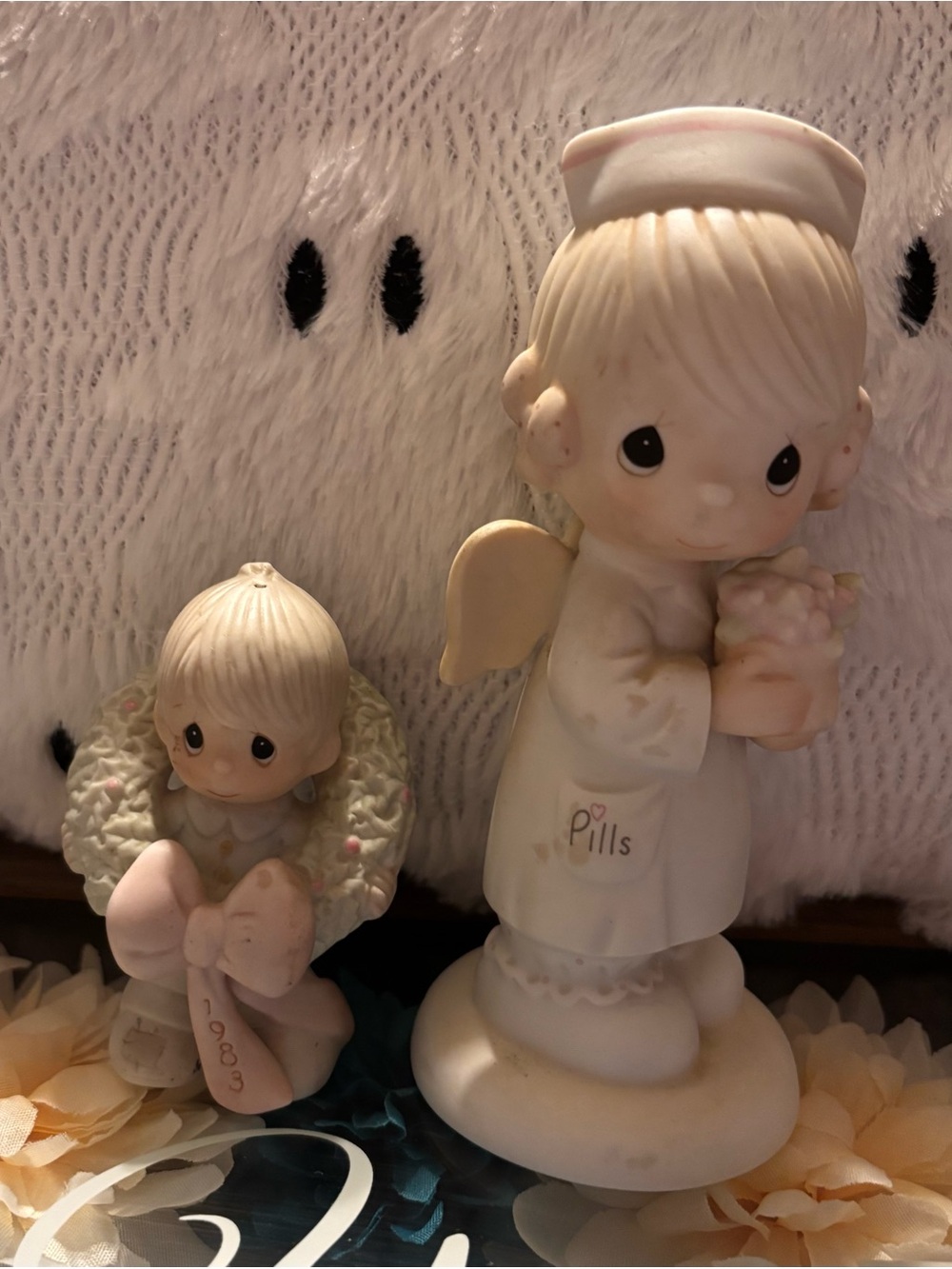 Precious Moments Cream and Pink Angel Nurse Figurine Holding Flowers